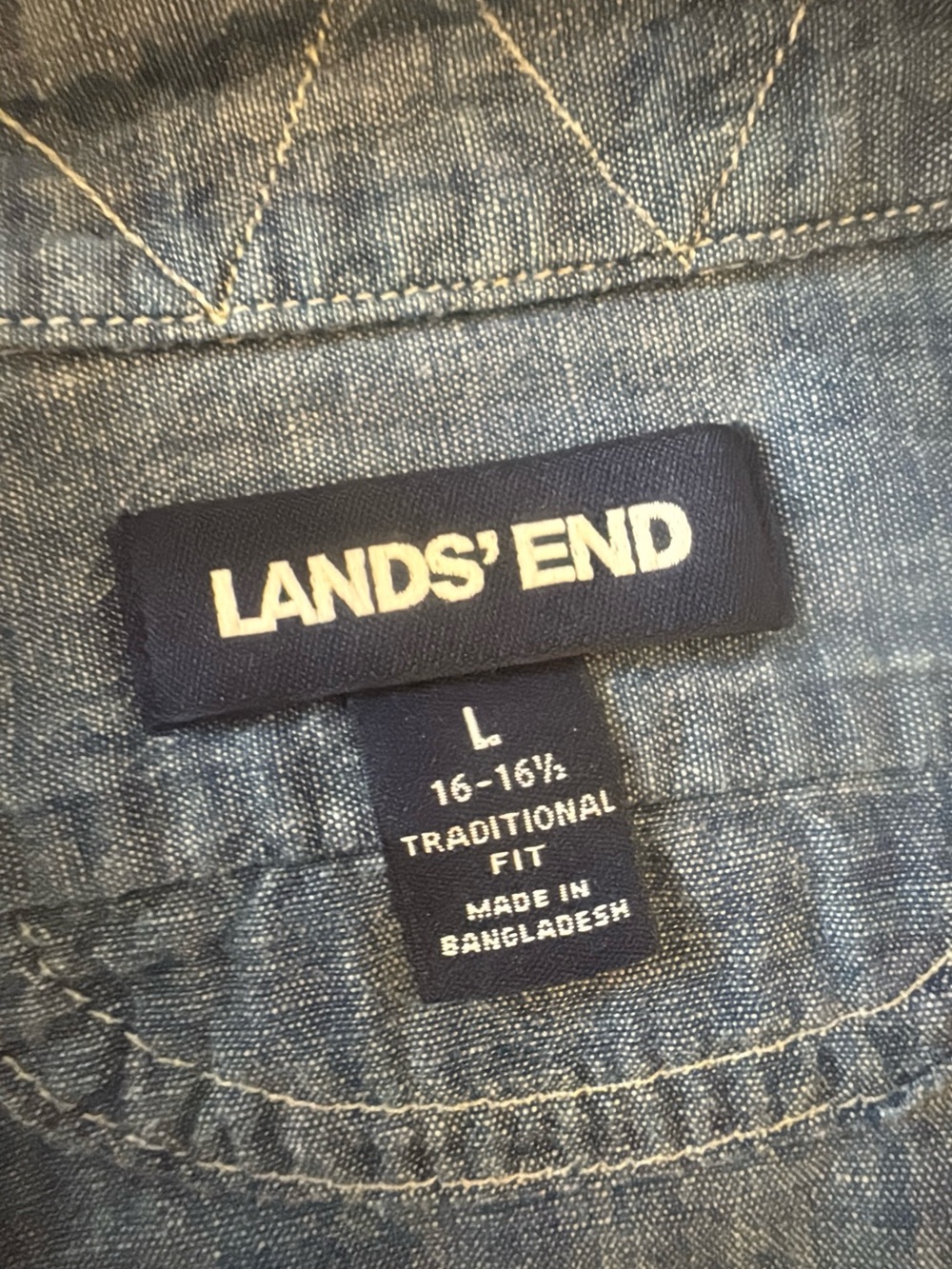 Lands' End Light Blue Denim-Look Button Shirt - Picture 2 of 8